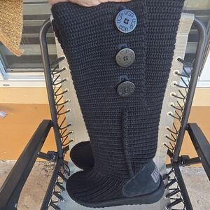 UGG Black Knit Tall Boots with Buttons